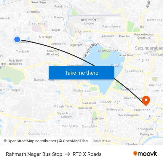 Rahmath Nagar Bus Stop to RTC X Roads map