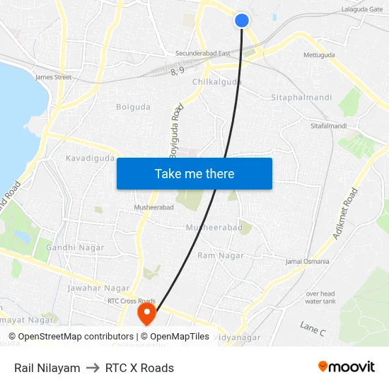 Rail Nilayam to RTC X Roads map