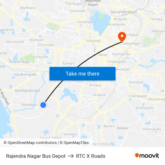 Rajendra Nagar Bus Depot to RTC X Roads map