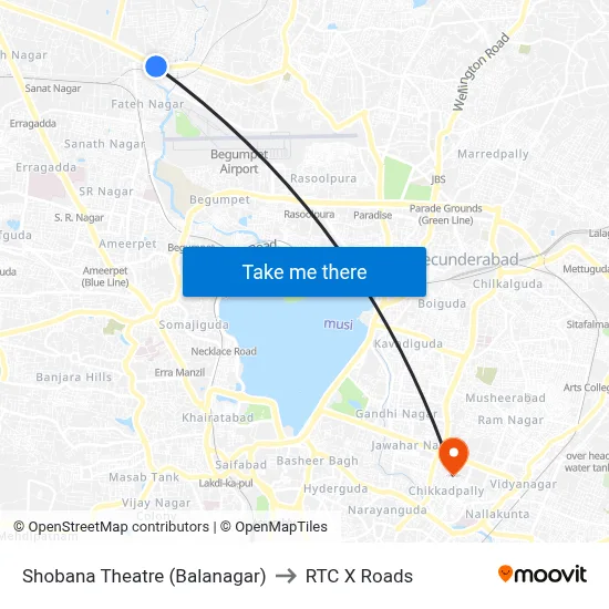 Shobana Theatre (Balanagar) to RTC X Roads map