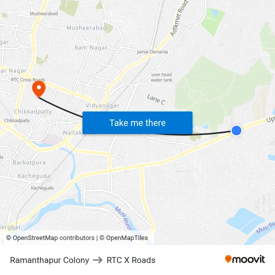 Ramanthapur Colony to RTC X Roads map