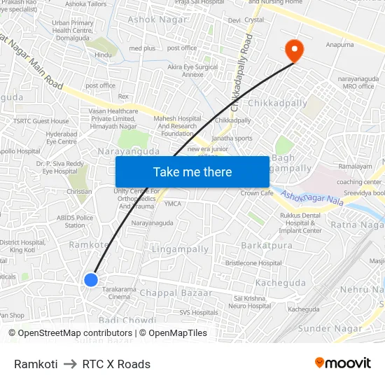Ramkoti to RTC X Roads map