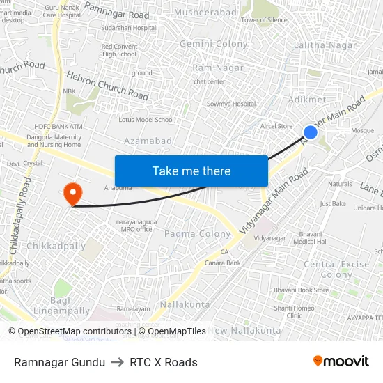 Ramnagar Gundu to RTC X Roads map