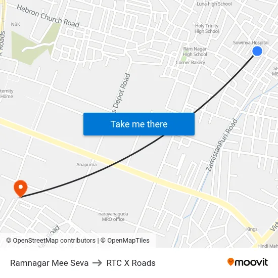 Ramnagar Mee Seva to RTC X Roads map