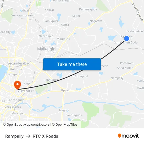 Rampally to RTC X Roads map
