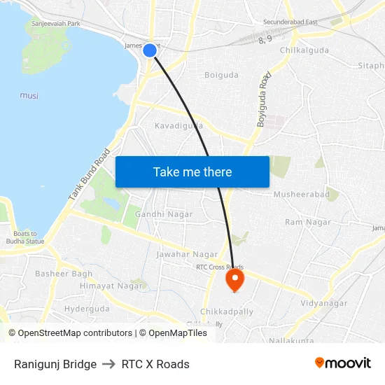 Ranigunj Bridge to RTC X Roads map