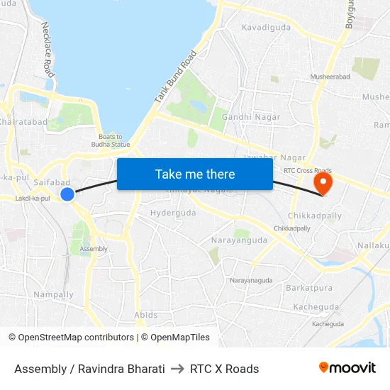 Assembly / Ravindra Bharati to RTC X Roads map