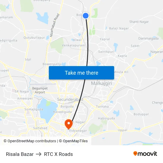 Risala Bazar to RTC X Roads map