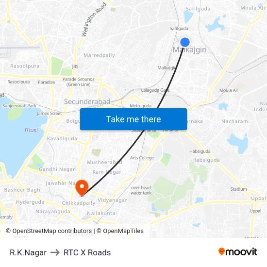 R.K.Nagar to RTC X Roads map