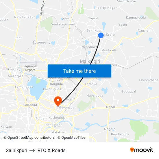 Sainikpuri to RTC X Roads map