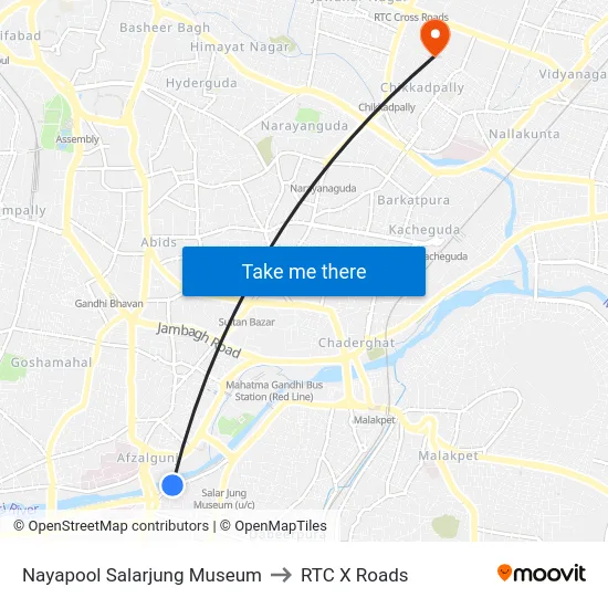 Nayapool Salarjung Museum to RTC X Roads map