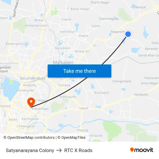 Satyanarayana Colony to RTC X Roads map