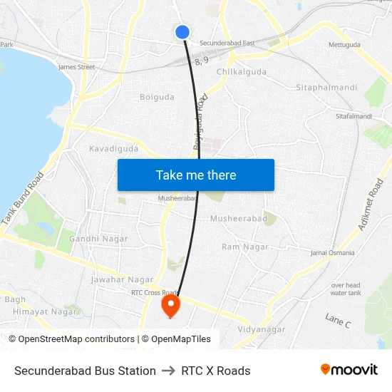 Secunderabad Bus Station to RTC X Roads map