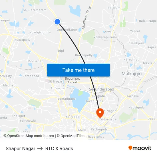 Shapur Nagar to RTC X Roads map