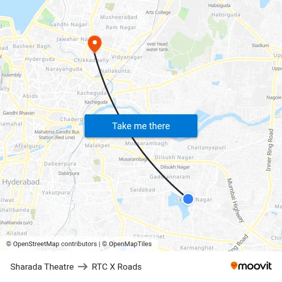 Sharada Theatre to RTC X Roads map