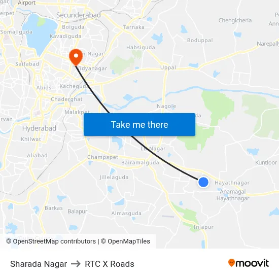 Sharada Nagar to RTC X Roads map