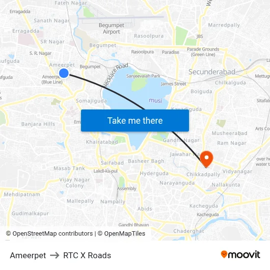 Ameerpet to RTC X Roads map