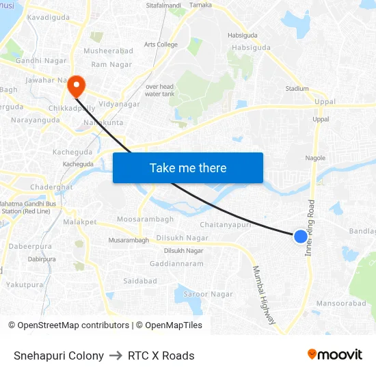 Snehapuri Colony to RTC X Roads map