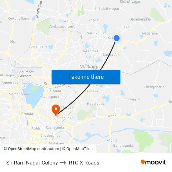 Sri Ram Nagar Colony to RTC X Roads map