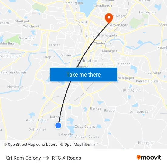 Sri Ram Colony to RTC X Roads map