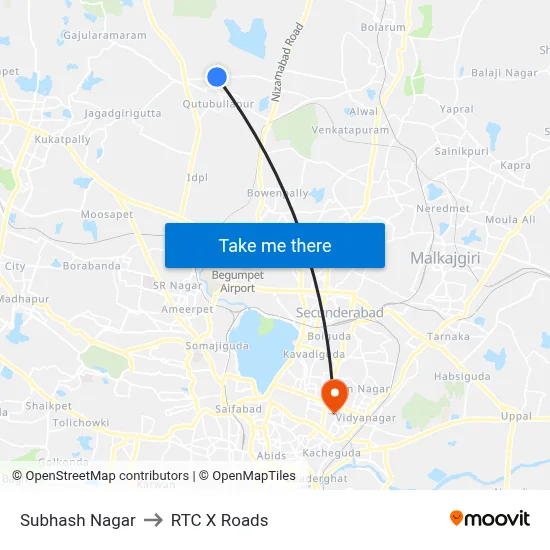 Subhash Nagar to RTC X Roads map