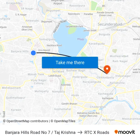 Banjara Hills Road No 7 / Taj Krishna to RTC X Roads map
