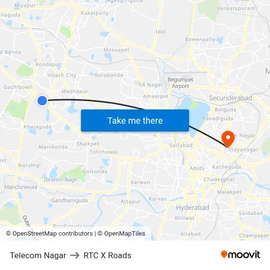 Telecom Nagar to RTC X Roads map