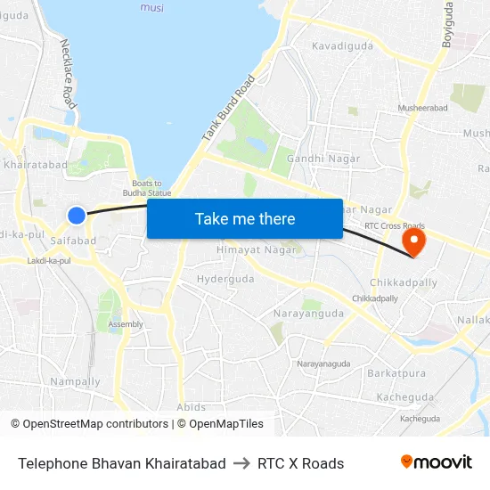Telephone Bhavan Khairatabad to RTC X Roads map
