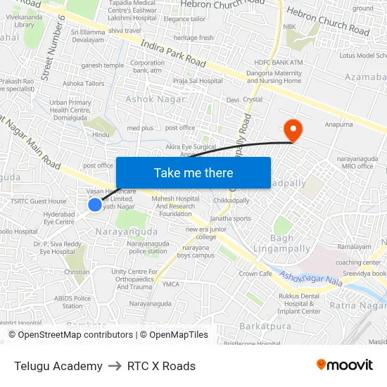 Telugu Academy to RTC X Roads map