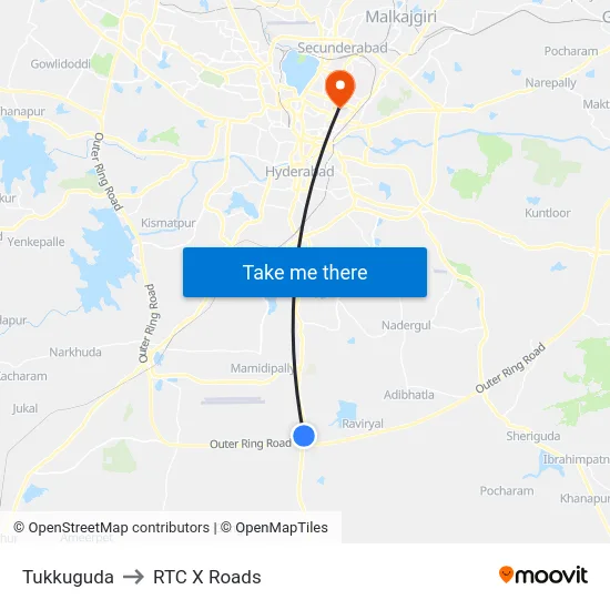 Tukkuguda to RTC X Roads map