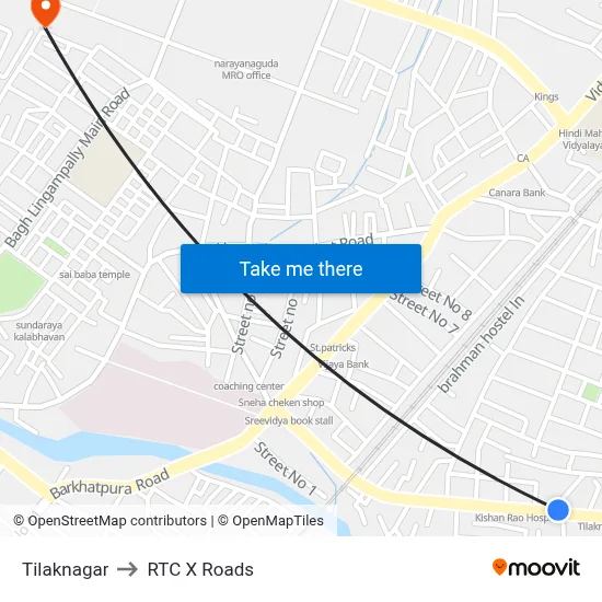 Tilaknagar to RTC X Roads map