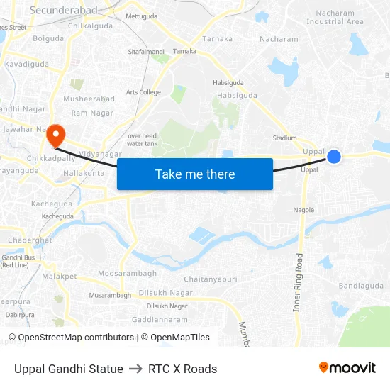 Uppal Gandhi Statue to RTC X Roads map