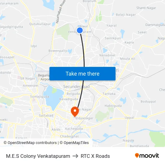 M.E.S Colony Venkatapuram to RTC X Roads map