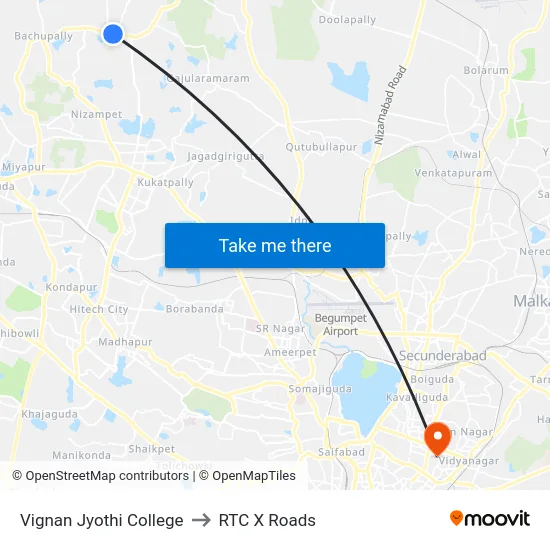 Vignan Jyothi College to RTC X Roads map