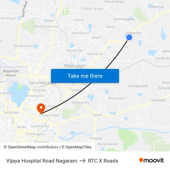 Vijaya Hospital Road Nagaram to RTC X Roads map