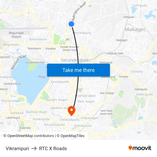 Vikrampuri to RTC X Roads map