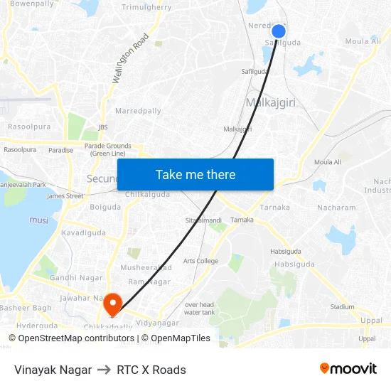 Vinayak Nagar to RTC X Roads map