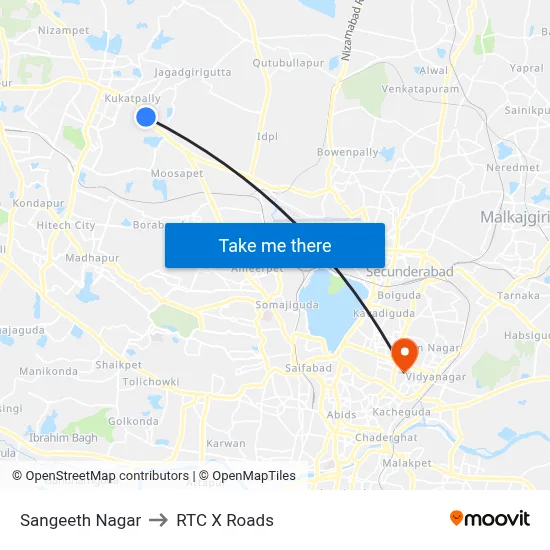 Sangeeth Nagar to RTC X Roads map