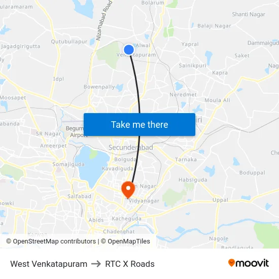 West Venkatapuram to RTC X Roads map