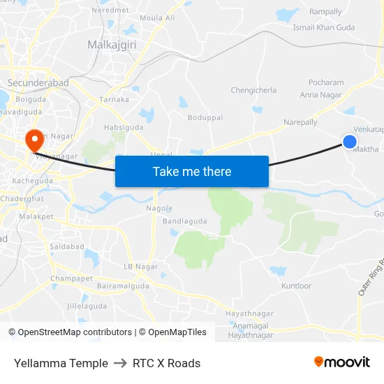 Yellamma Temple to RTC X Roads map