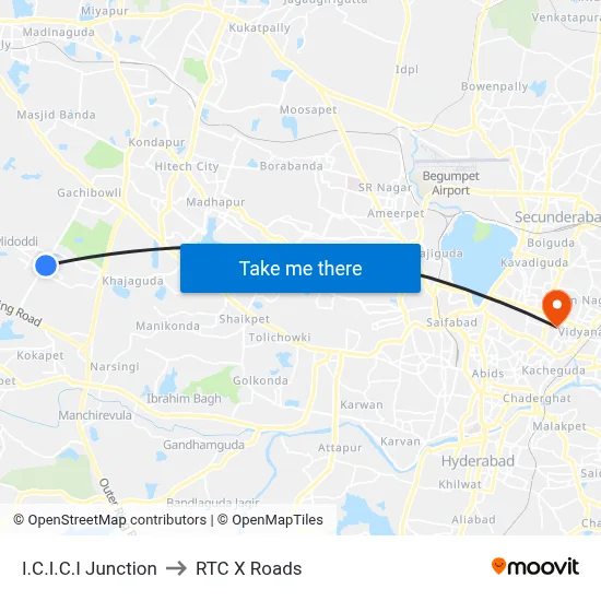 I.C.I.C.I Junction to RTC X Roads map