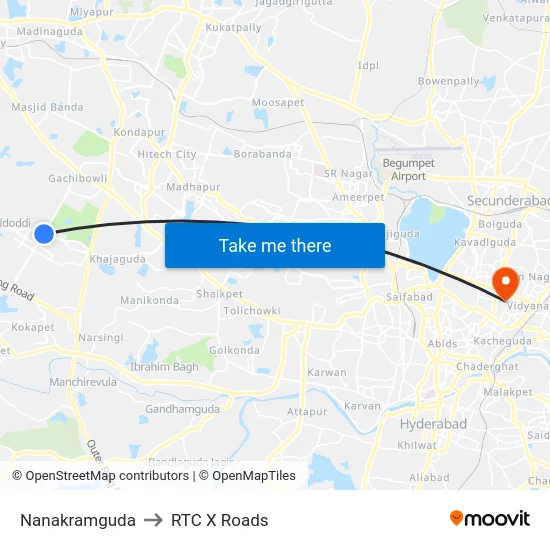 Nanakramguda to RTC X Roads map
