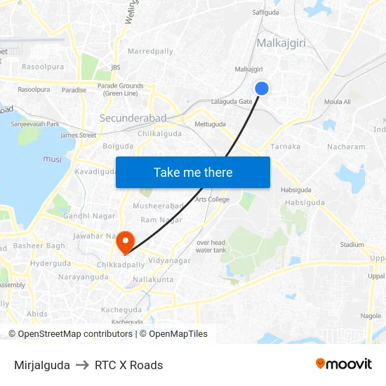 Mirjalguda to RTC X Roads map
