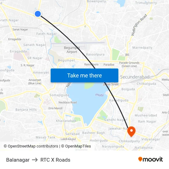 Balanagar to RTC X Roads map