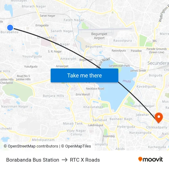 Borabanda Bus Station to RTC X Roads map