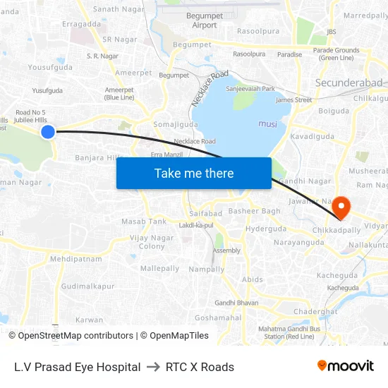 L.V Prasad Eye Hospital to RTC X Roads map