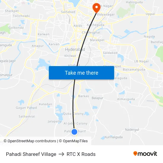 Pahadi Shareef Village to RTC X Roads map