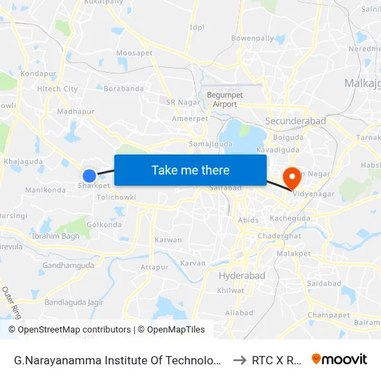 G.Narayanamma Institute Of Technology & Science to RTC X Roads map