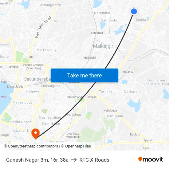 Ganesh Nagar 3m, 16r, 38a to RTC X Roads map