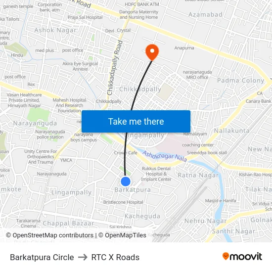 Barkatpura Circle to RTC X Roads map
